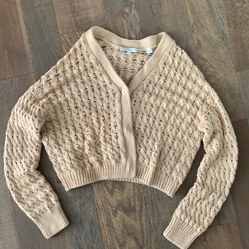 Vince M Oatmeal Crochet Cropped Cardigan